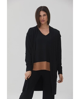 Scorzzo_ Chaqueta de punto larga negra - Imagen 1