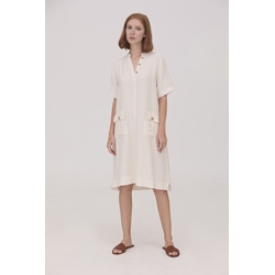 Scorzzo_ Vestido beige bolsillos - Imagen 1