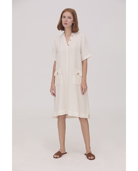 Scorzzo_ Vestido beige bolsillos - Imagen 1