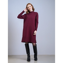 Scorzzo_ Vestido punto cuello subido burdeos - Imagen 1