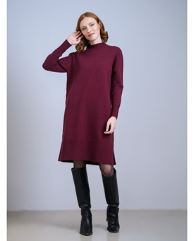 Scorzzo_ Vestido punto cuello subido burdeos - Imagen 1