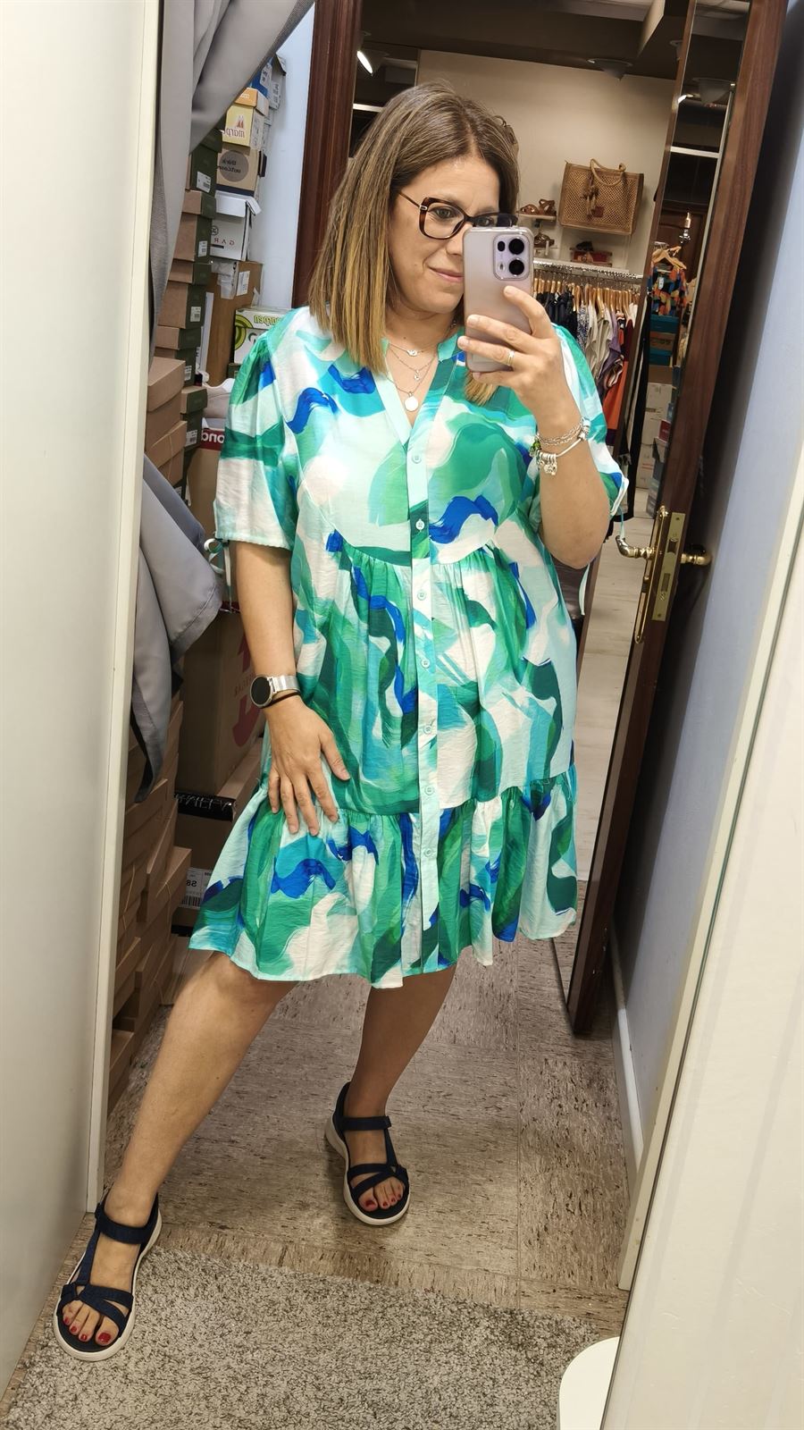 Vestido corto estampado - Imagen 1