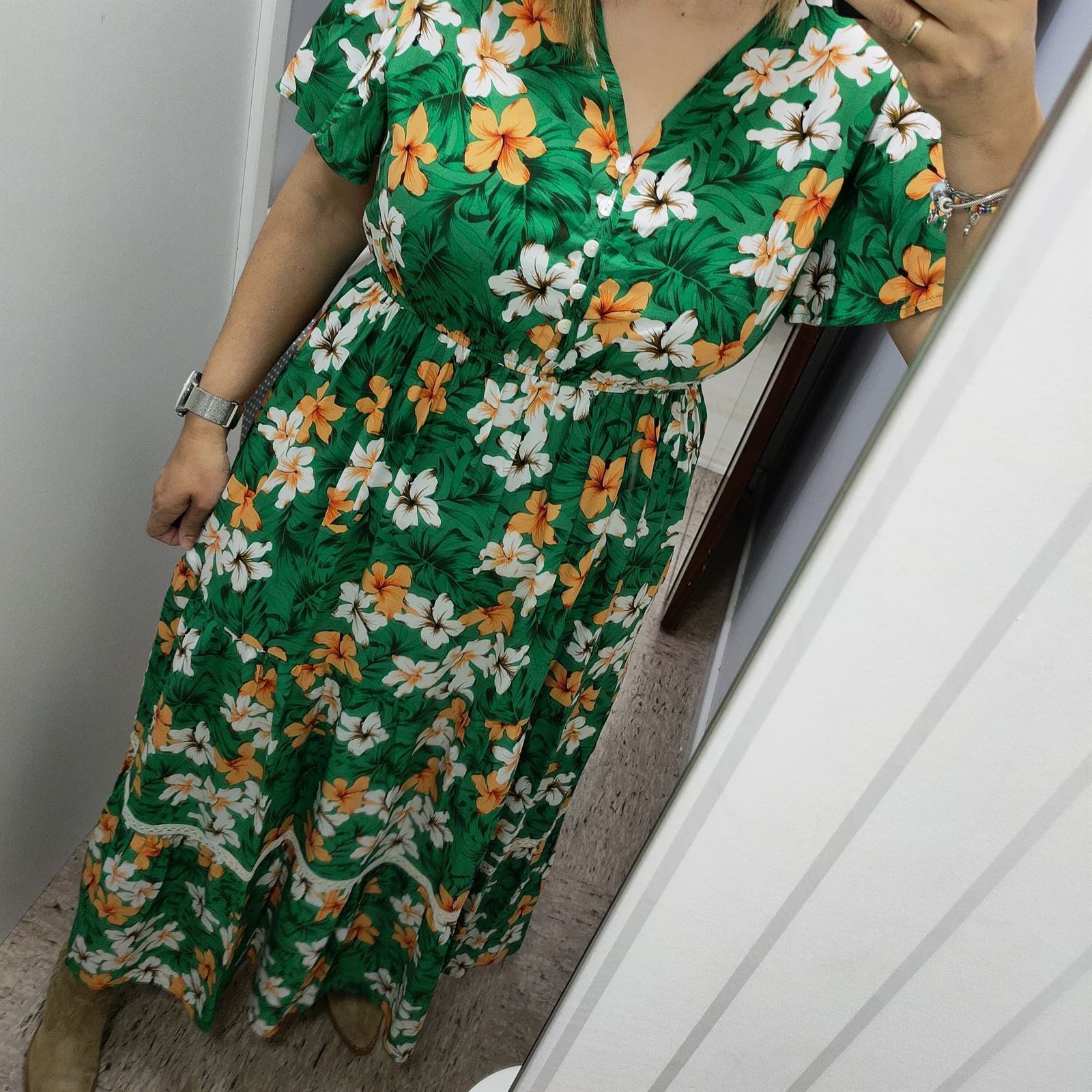 Vestido estampado floral verde - Imagen 3