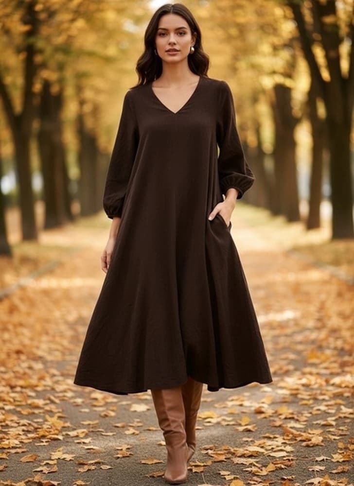 Vestido holgado escote pico pana- talla única - Imagen 1