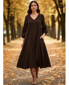 Vestido holgado escote pico pana- talla única - Imagen 1