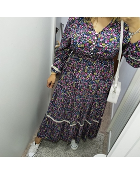 Vestido largo azul con estampado floral - Imagen 2