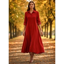 Vestido largo fluido camisero pana. talla única - Imagen 1