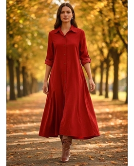 Vestido largo fluido camisero pana. talla única - Imagen 1