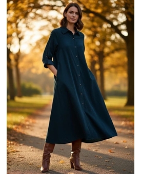 Vestido largo fluido camisero pana. talla única - Imagen 2