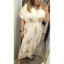Vestido midi en beige con bordados - Imagen 2