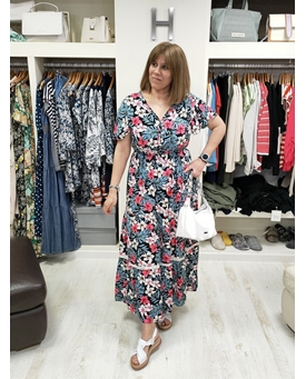 Vestido midi estampado flores - Imagen 1