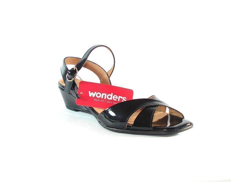 Wonders- Sandalia cuña charol negro - Imagen 1