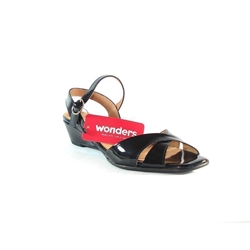 Wonders- Sandalia cuña charol negro - Imagen 1
