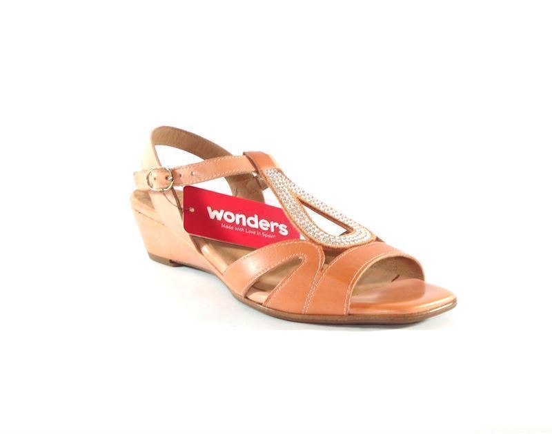 Wonders- Sandalia cuña coral brillos - Imagen 1