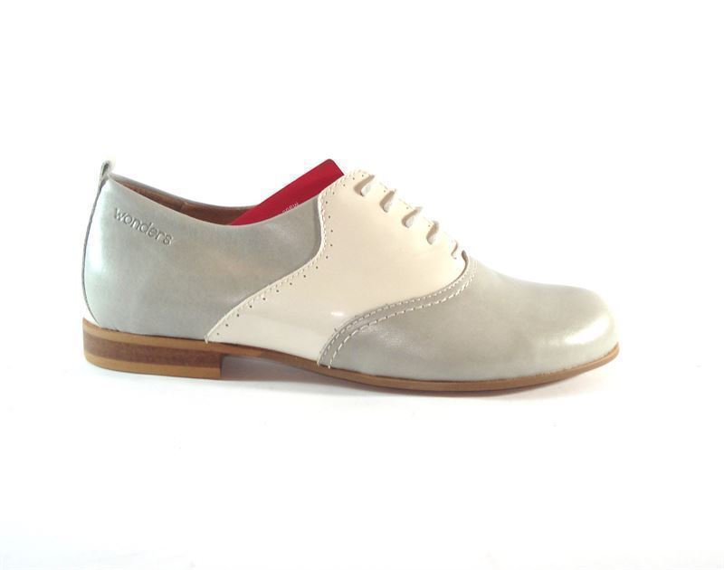 Wonders- Zapato cordones charol blanco piel gris - Imagen 2